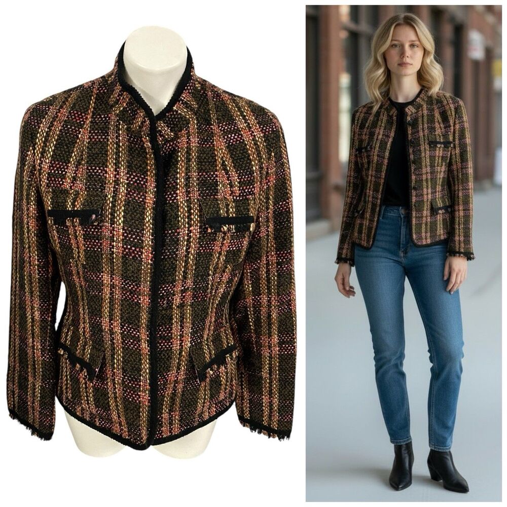 Fundamental Things Blazer Womens Sz 12 Brown Tweed Jacket Workwear Business